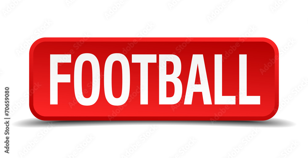 Football red 3d square button isolated on white background Football red 3d square button isolated on white background
