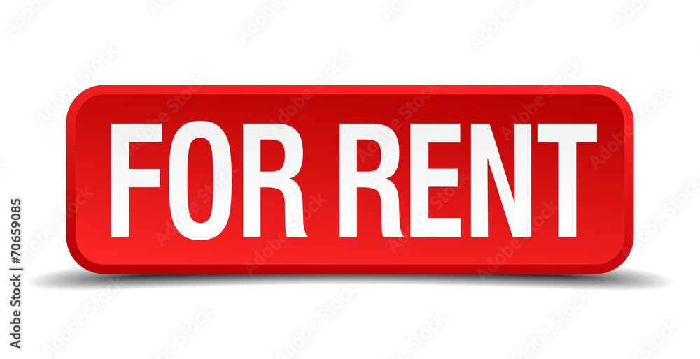 For rent red 3d square button isolated on white background For rent red 3d square button isolated on white background