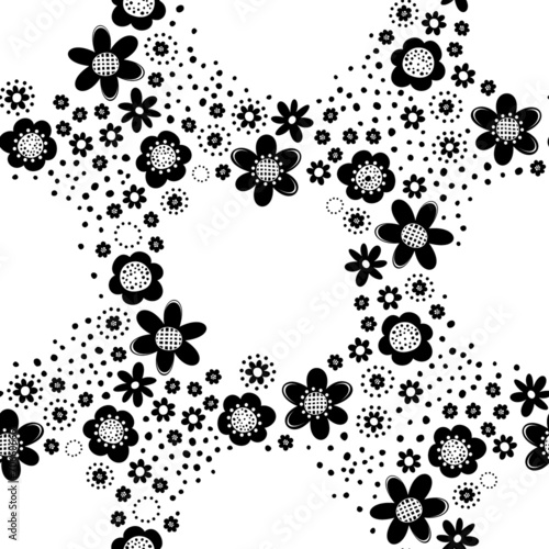 czarne kwiaty i kropki deseń wieńce na białym tle