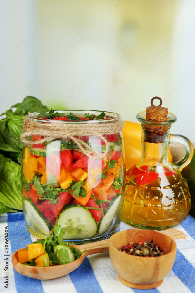 Vegetable salad in glass jar Vegetable salad in glass jar