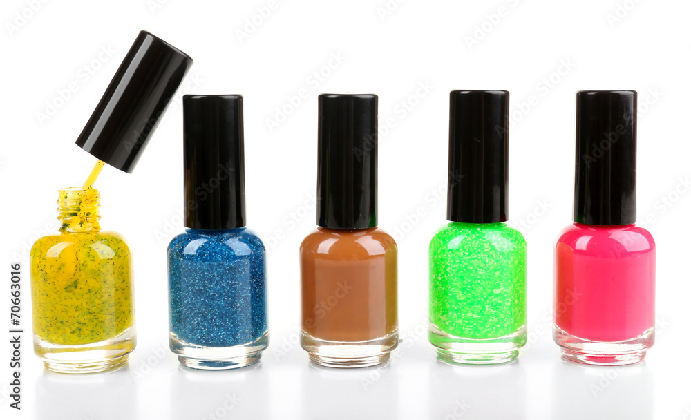 Colorful nail polishes isolated on white Colorful nail polishes isolated on white