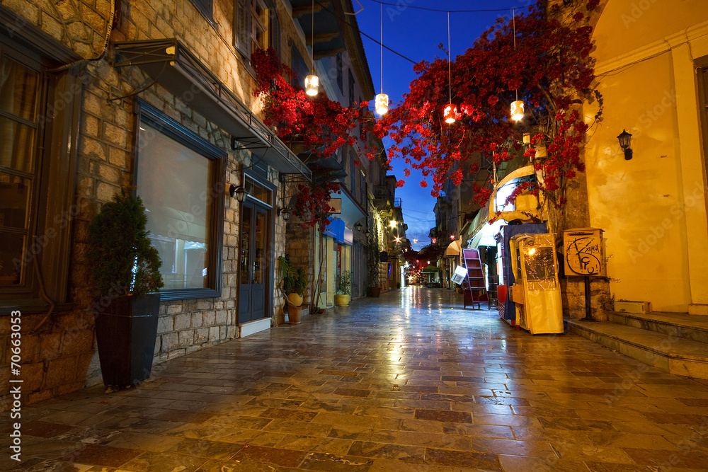 Fototapeta premium Empty streets of morning Nafplio city center, Greece.