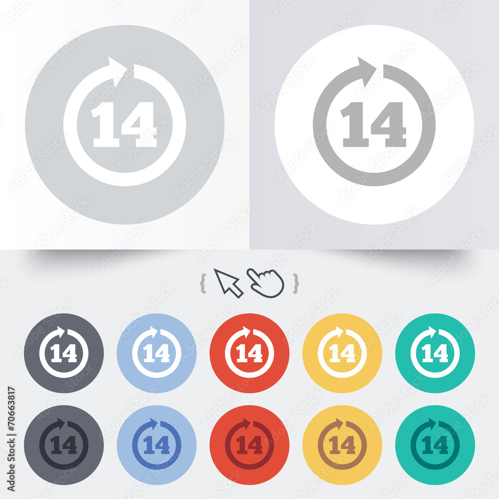 Return of goods within 14 days sign icon. Return of goods within 14 days sign icon.