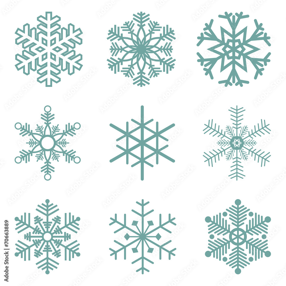 collection of different blue snowflakes - obrazy, fototapety, plakaty 