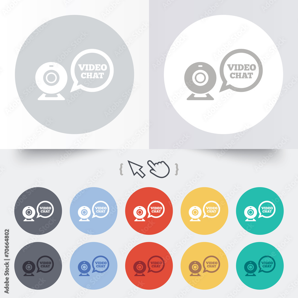 Video chat sign icon. Webcam video speech bubble Video chat sign icon. Webcam video speech bubble