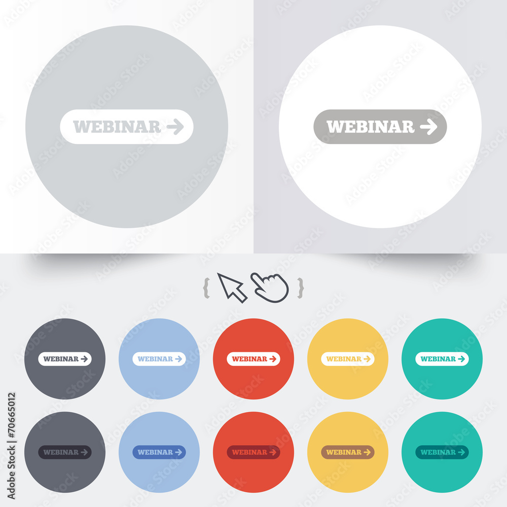 Webinar with arrow sign icon. Web study symbol. Webinar with arrow sign icon. Web study symbol.