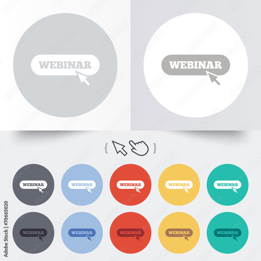 Webinar with cursor pointer sign icon. Web study Webinar with cursor pointer sign icon. Web study