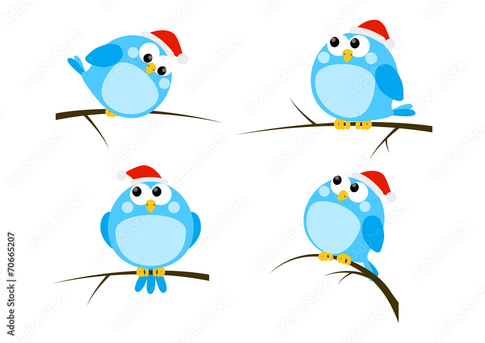 Set of cartoon Christmas birds Set of cartoon Christmas birds