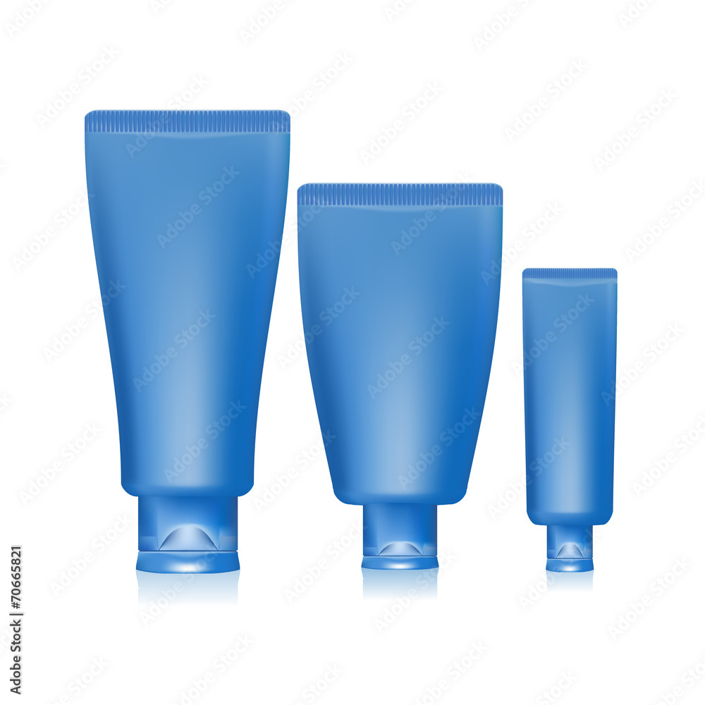 Illustration of blue tubes and cap for cream on white background Illustration of blue tubes and cap for cream on white background