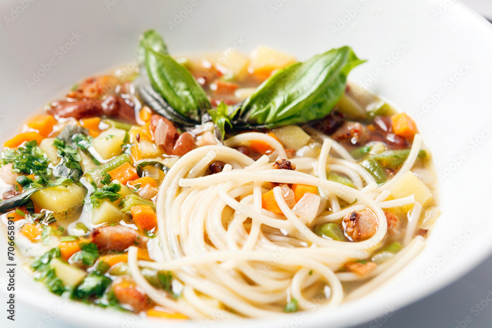 Chicken soup with pasta and vegetables. Chicken soup with pasta and vegetables.