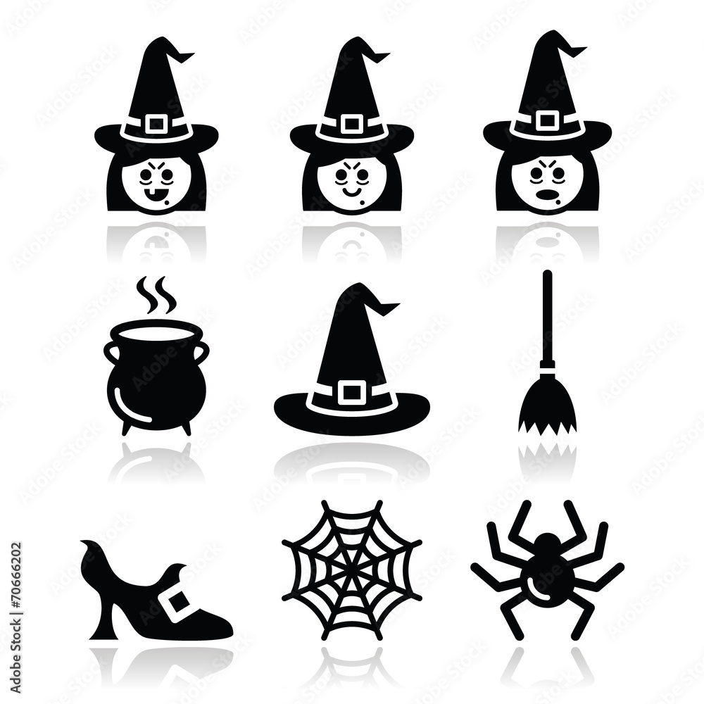 Witch Halloween vector icons set Witch Halloween vector icons set