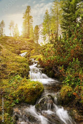 Beautiful mountain stream in the Dolomites