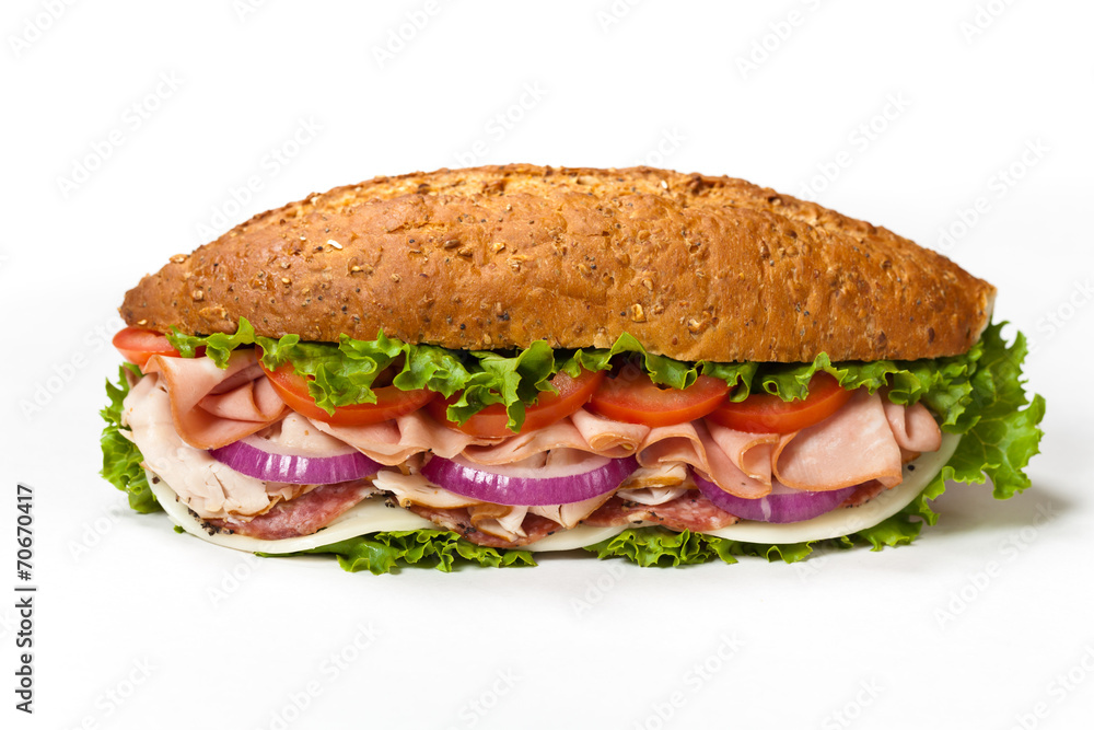 Italian Sub Sandwich with Salami, Tomato, and Lettuce Italian Sub Sandwich with Salami, Tomato, and Lettuce