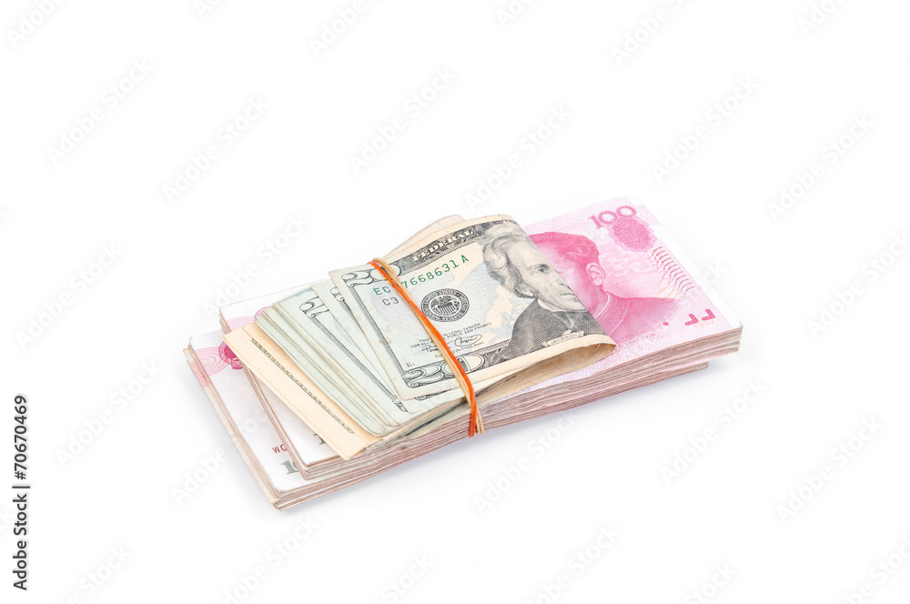 Dollar USA and RMB Chinese on white background. Dollar USA and RMB Chinese on white background.
