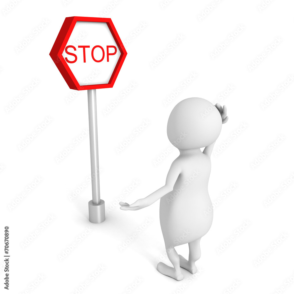 white 3d person with stop road sign white 3d person with stop road sign