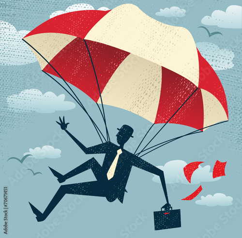 Abstract Businessman uses his Parachute.