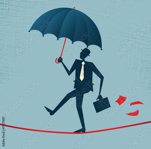 Abstract Businessman walks the Tightrope.