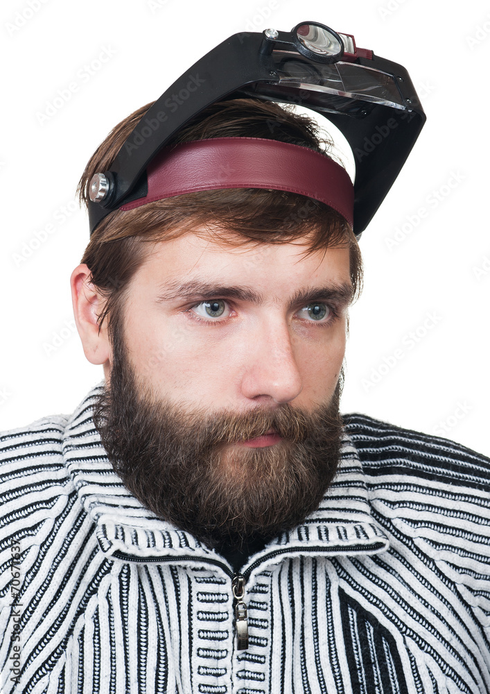 the man with a beard in magnifying points the man with a beard in magnifying points