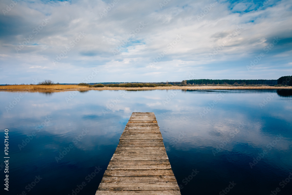 Fototapeta premium Old Wooden Pier. Calm River