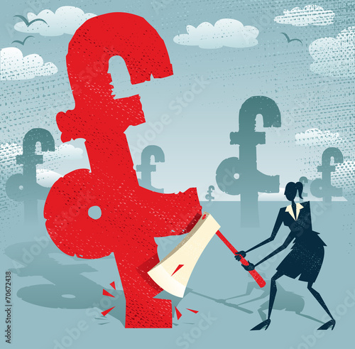 Abstract Businesswoman cuts down the Pound.