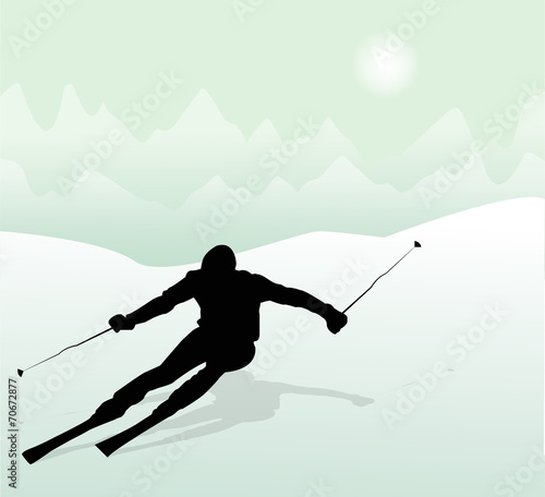 silhouette di sciatore in montagna