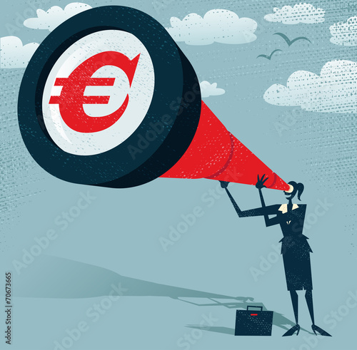 Abstract Businesswoman looks through her Telescope for Euros