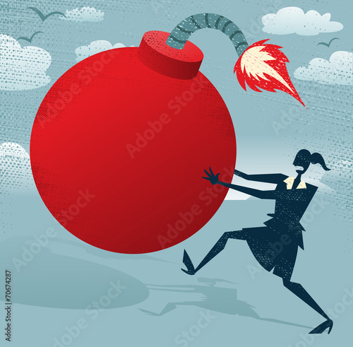 Abstract Businesswoman with Huge Bomb.