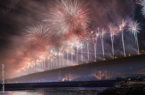 People watching fireworks over Forth road bridge, Edinburgh