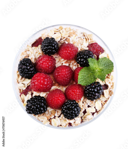 Healthy breakfast - yogurt with  fresh berries and muesli