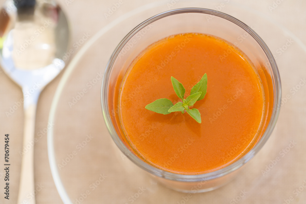 Bowl of Gaspacho with basil Bowl of Gaspacho with basil
