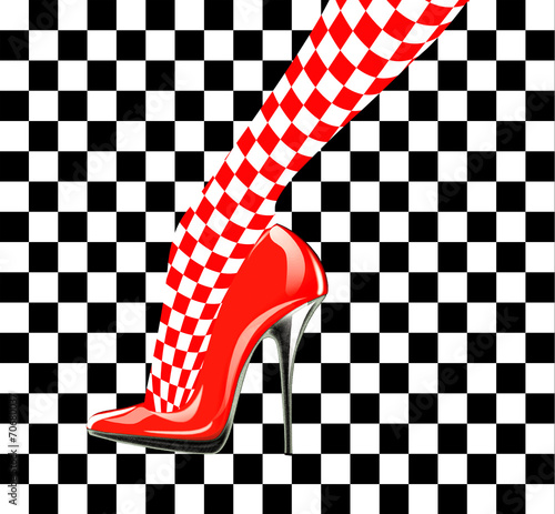 Icon women's shoe. High heels. Chess pattern. Abstract design