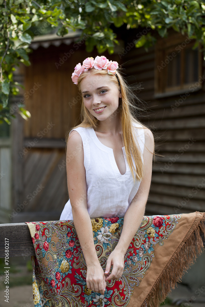 Fototapeta premium Beauty woman with a wreath on head