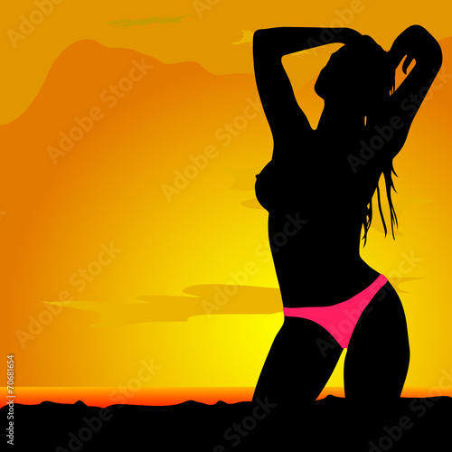 girl silhouette in desert with bikini