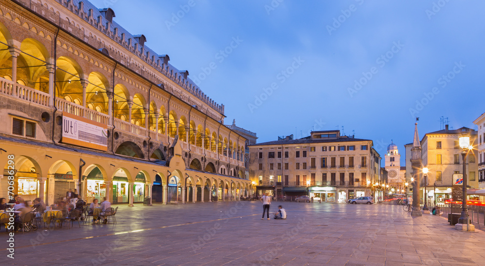 Padua - Piazza delle Erbe in evening and Palazzo della Ragione.