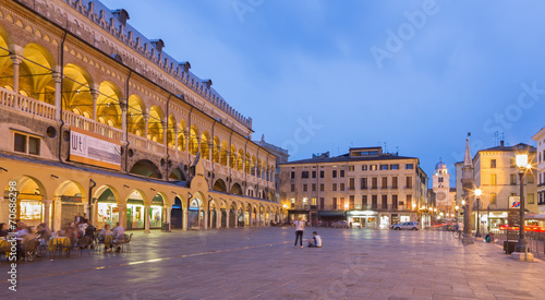 Padua - Piazza delle Erbe in evening and Palazzo della Ragione.