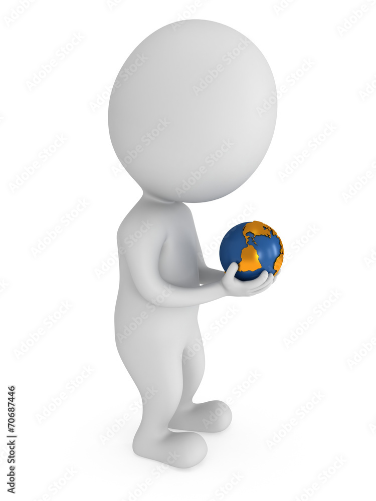 3d white man stand with earth planet globe 3d white man stand with earth planet globe