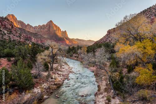 Beautiful scene of Zion National Park , The watchman at sunset,