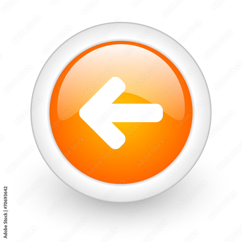 left arrow orange glossy web icon on white background. left arrow orange glossy web icon on white background.
