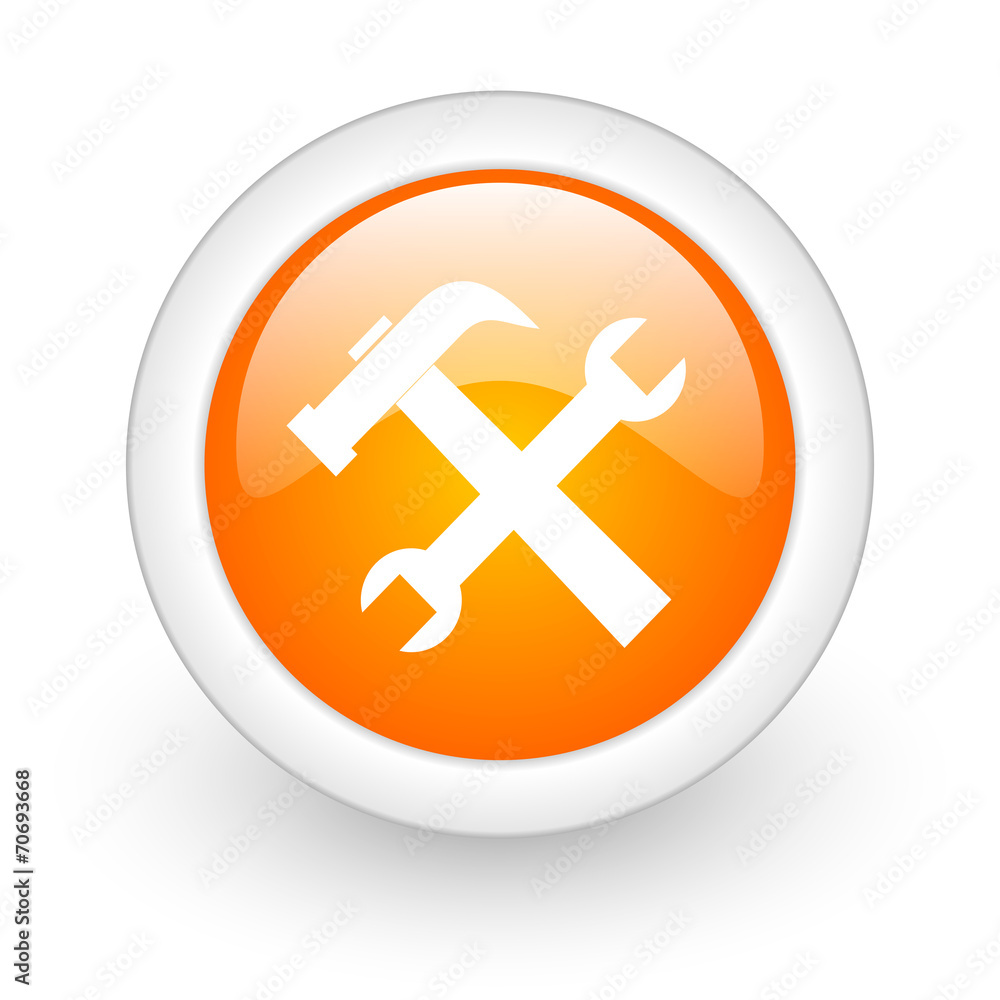 tools orange glossy web icon on white background. tools orange glossy web icon on white background.