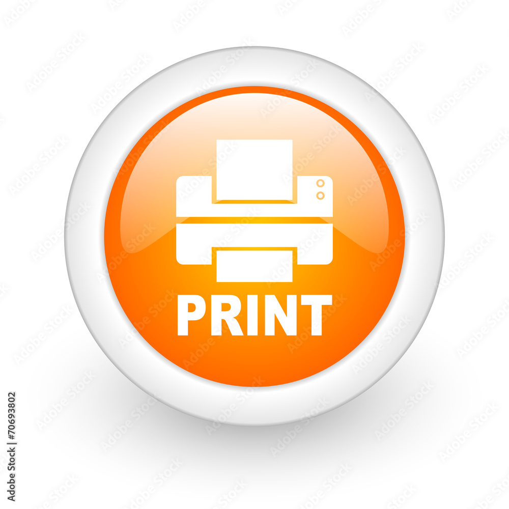 printer orange glossy web icon on white background. printer orange glossy web icon on white background.