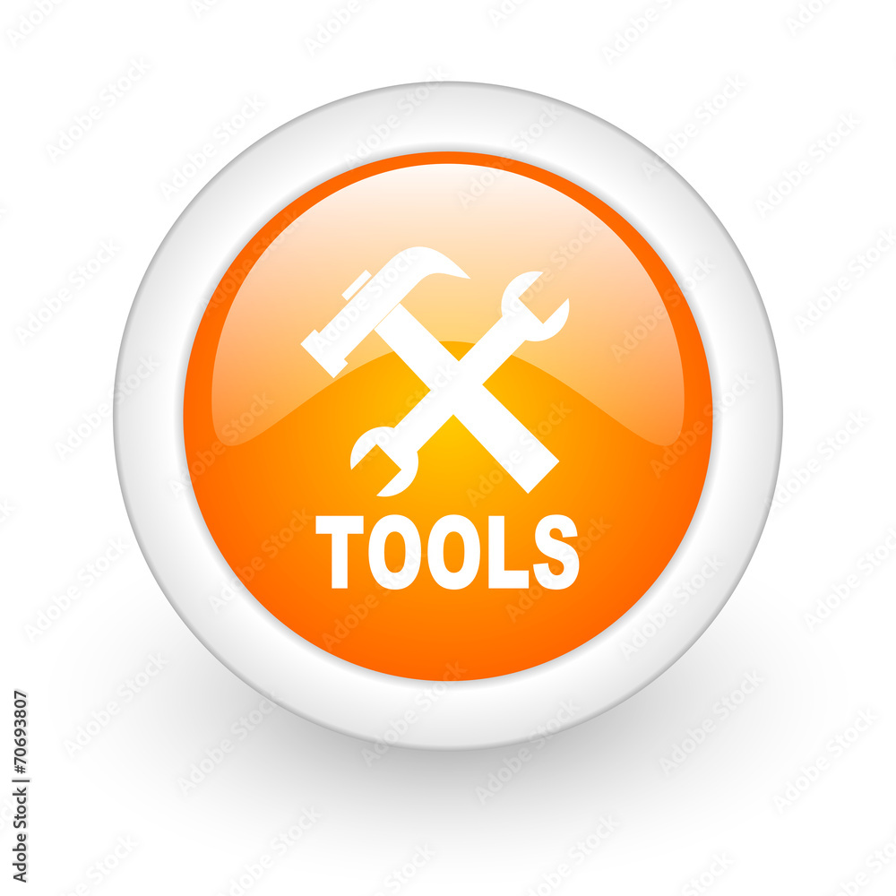 tools orange glossy web icon on white background. tools orange glossy web icon on white background.
