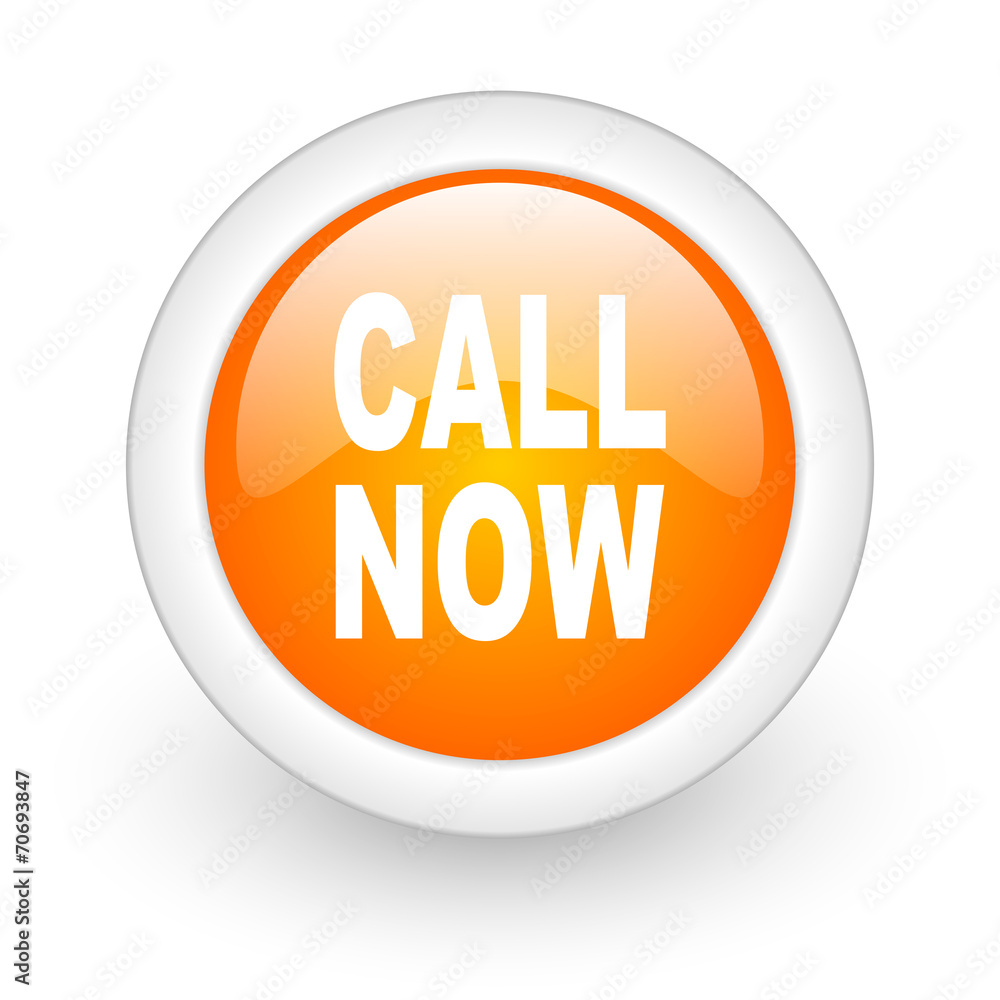 call now orange glossy web icon on white background. call now orange glossy web icon on white background.