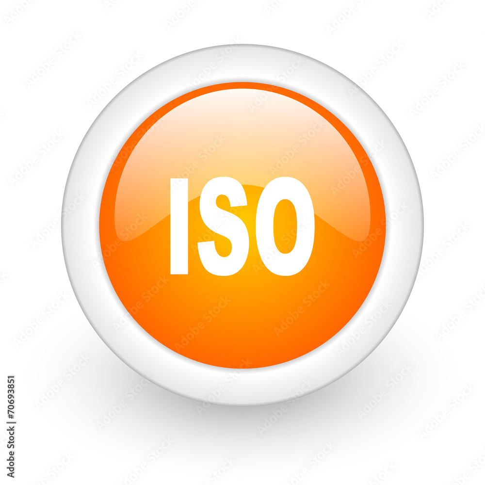 iso orange glossy web icon on white background. iso orange glossy web icon on white background.