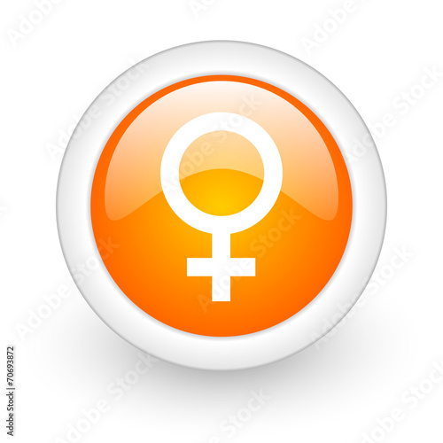 female orange glossy web icon on white background.