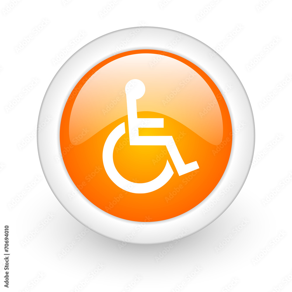 wheelchair orange glossy web icon on white background. wheelchair orange glossy web icon on white background.
