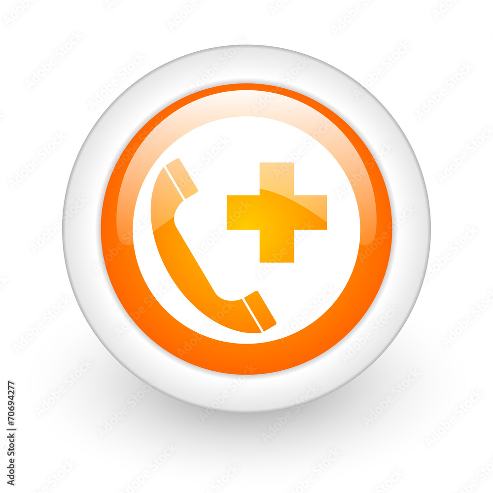 emergency call orange glossy web icon on white background. emergency call orange glossy web icon on white background.