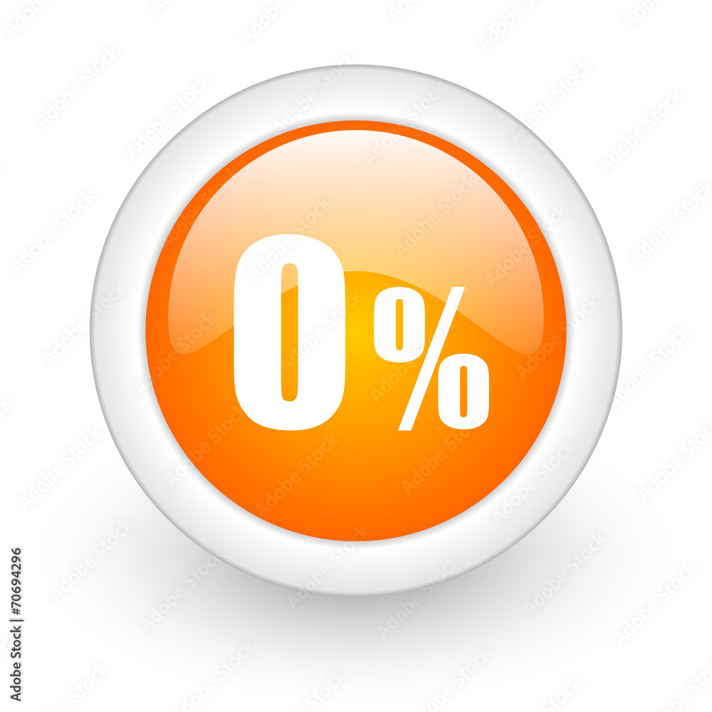 0 percent orange glossy web icon on white background. 0 percent orange glossy web icon on white background.