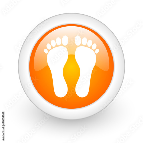foot orange glossy web icon on white background.