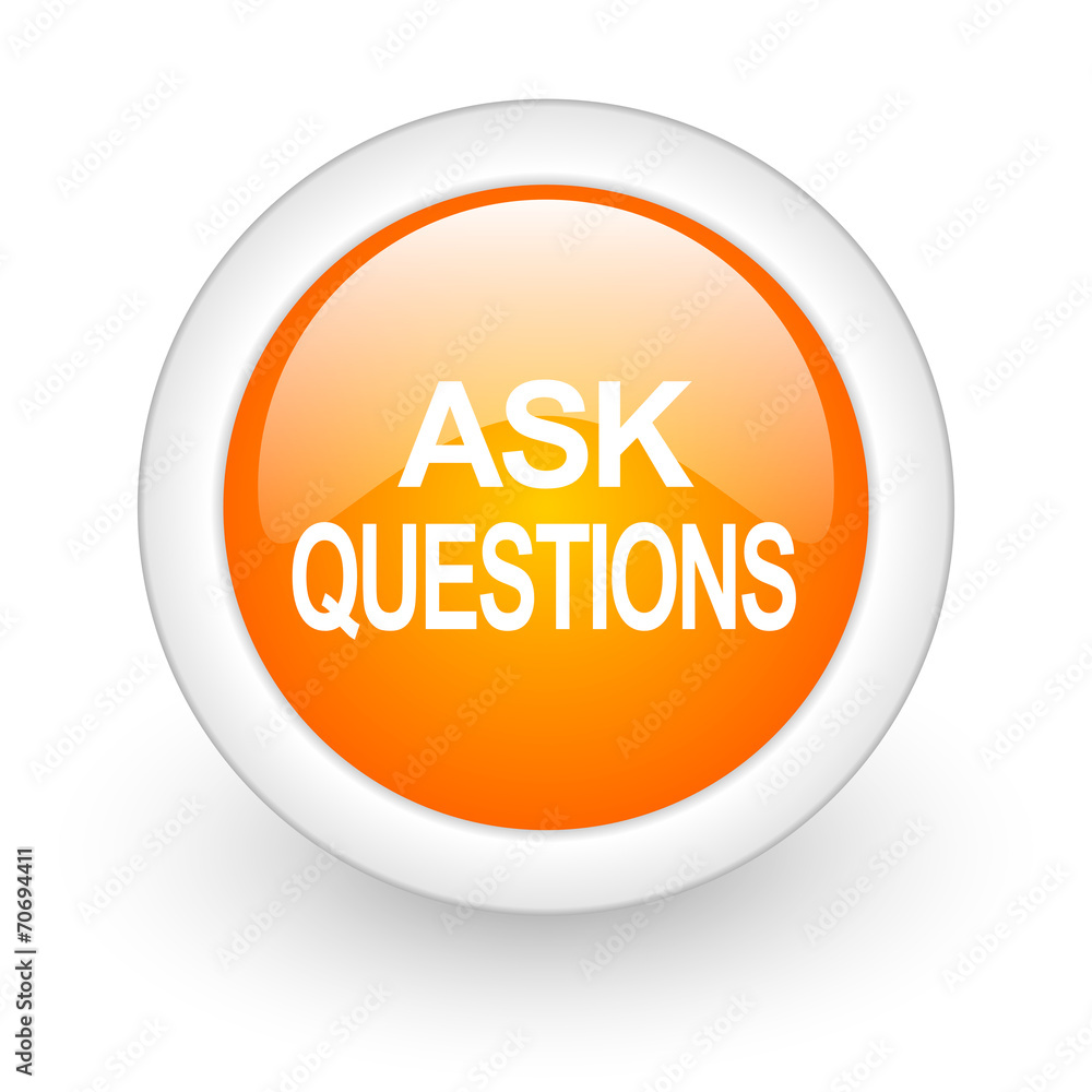 ask questions orange glossy web icon on white background. ask questions orange glossy web icon on white background.