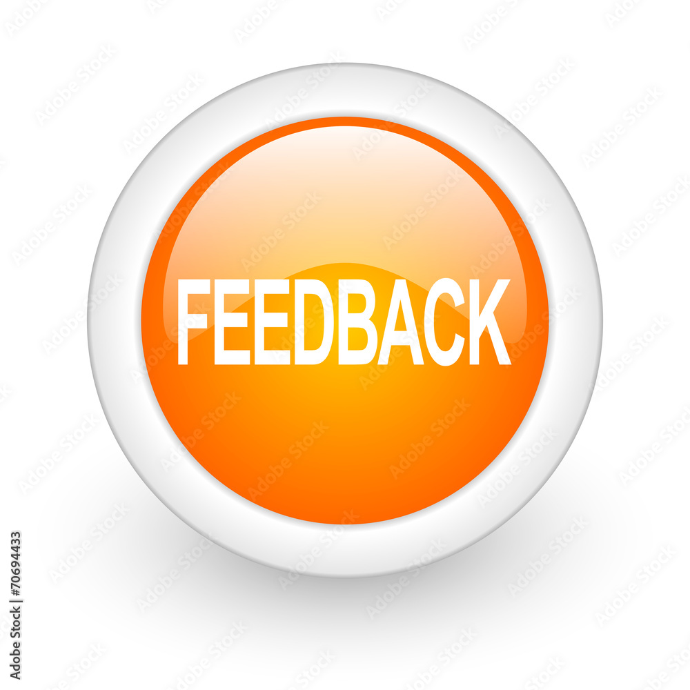 feedback orange glossy web icon on white background. feedback orange glossy web icon on white background.